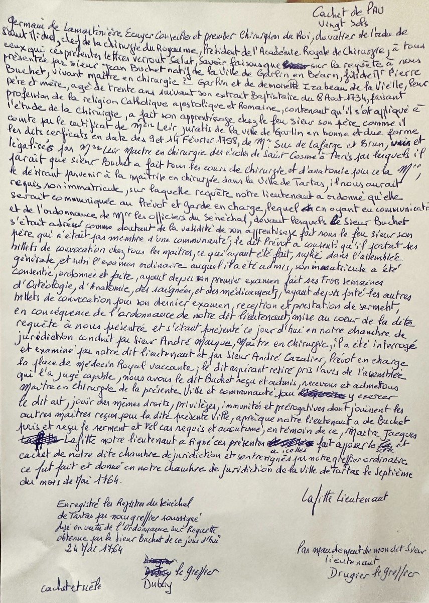 Letters Authorizing Jean Buchet To Practice Surgery In The City Of Tartas On May 7, 1764-photo-4