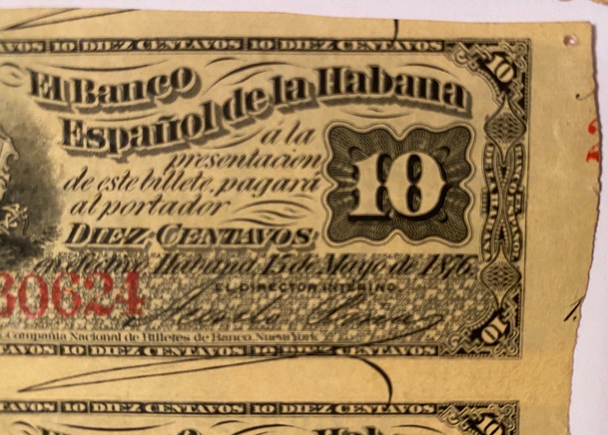 Planche Non Coupé De 2 Billets De 10 Centavos Du 15 Mai 1876 Banco Español De La Habana à Cuba -photo-1