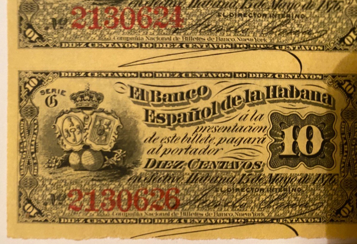 Planche Non Coupé De 2 Billets De 10 Centavos Du 15 Mai 1876 Banco Español De La Habana à Cuba -photo-2