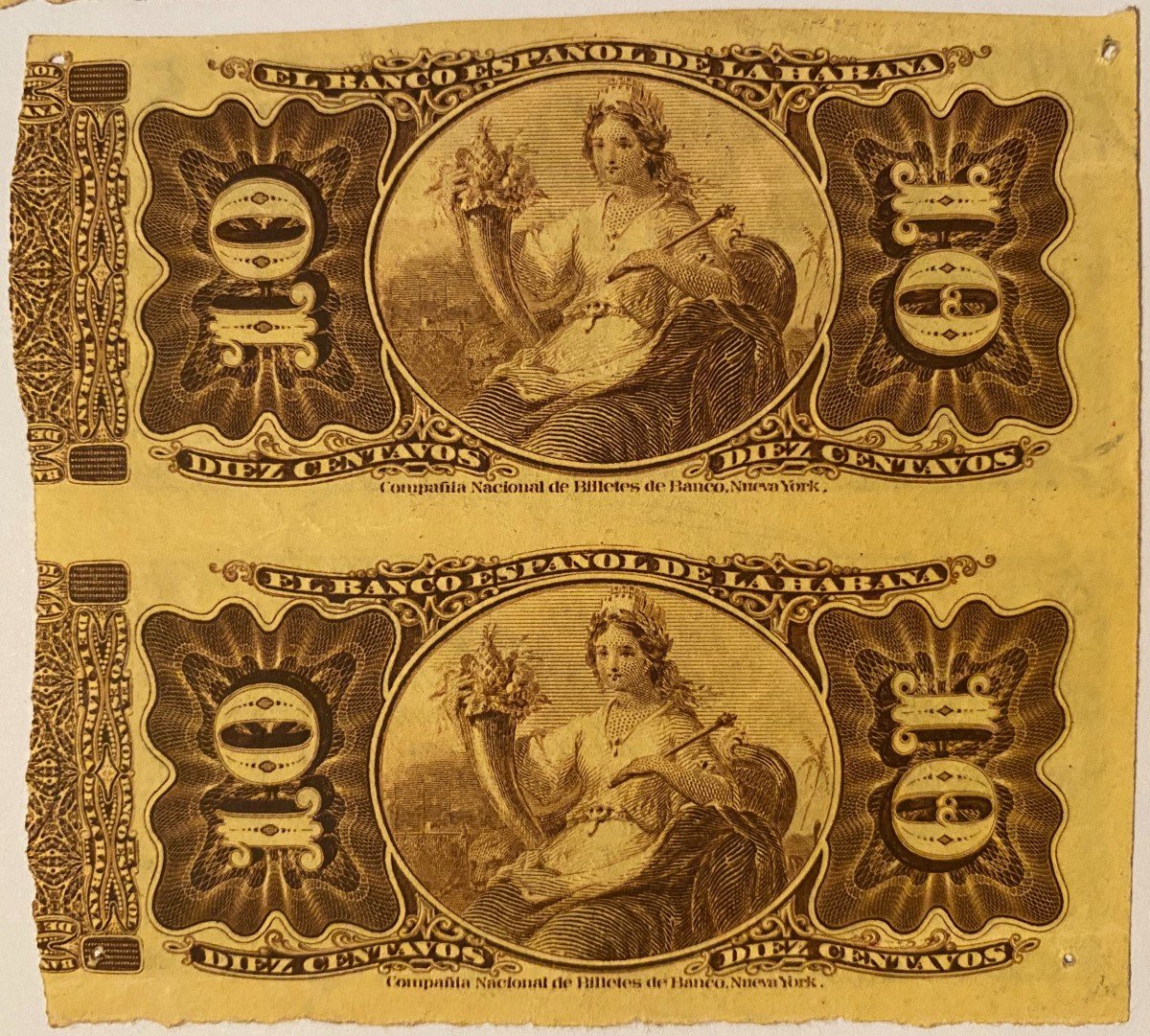 Planche Non Coupé De 2 Billets De 10 Centavos Du 15 Mai 1876 Banco Español De La Habana à Cuba -photo-3