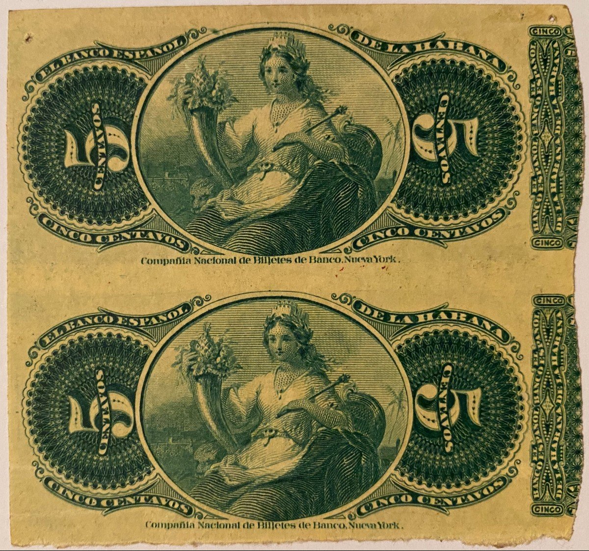 Planche Non Coupé De 2 Billets De 5 Centavos Du 15 Mai 1876 Banco Español De La Habana à Cuba-photo-4