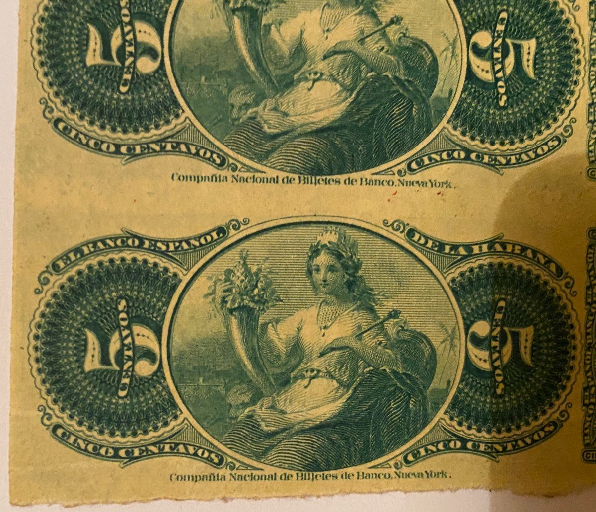 Planche Non Coupé De 2 Billets De 5 Centavos Du 15 Mai 1876 Banco Español De La Habana à Cuba-photo-2