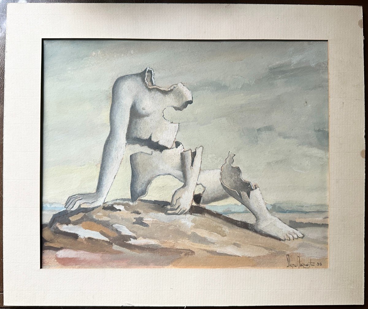 Surrealist Gouache Signed Pierre Marrast Dated 1938