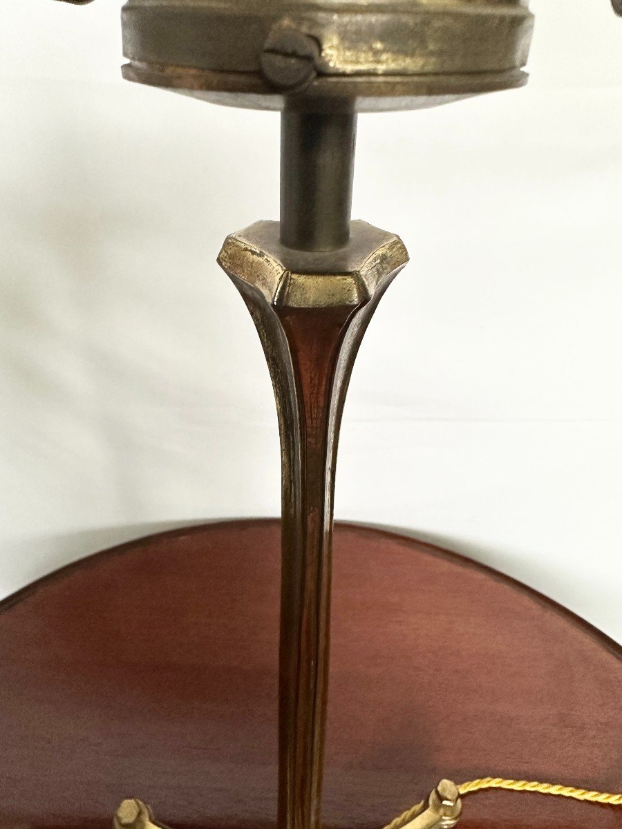 Rare Lampe En Bronze Doré Circa 1940 Par La Maison Delisle à Paris-photo-3