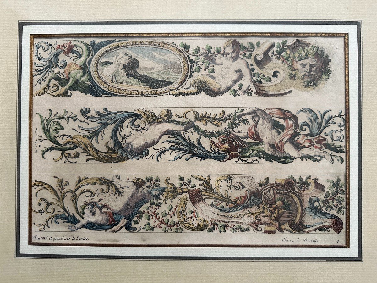 Jean Le Pautre 3 Original Proofs Circa 1680 Architectural Ornaments With Gilded Frames-photo-1