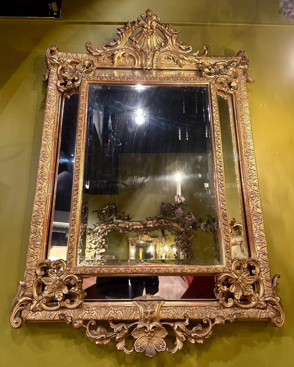 Beautiful Mirror With Glazing Beads In Gilded Wood From The Second Empire Period-photo-2