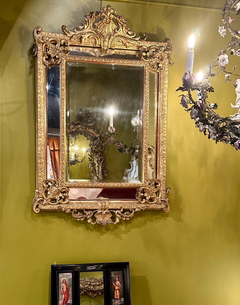 Beautiful Mirror With Glazing Beads In Gilded Wood From The Second Empire Period-photo-4