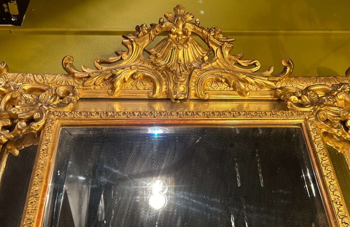 Beautiful Mirror With Glazing Beads In Gilded Wood From The Second Empire Period-photo-2