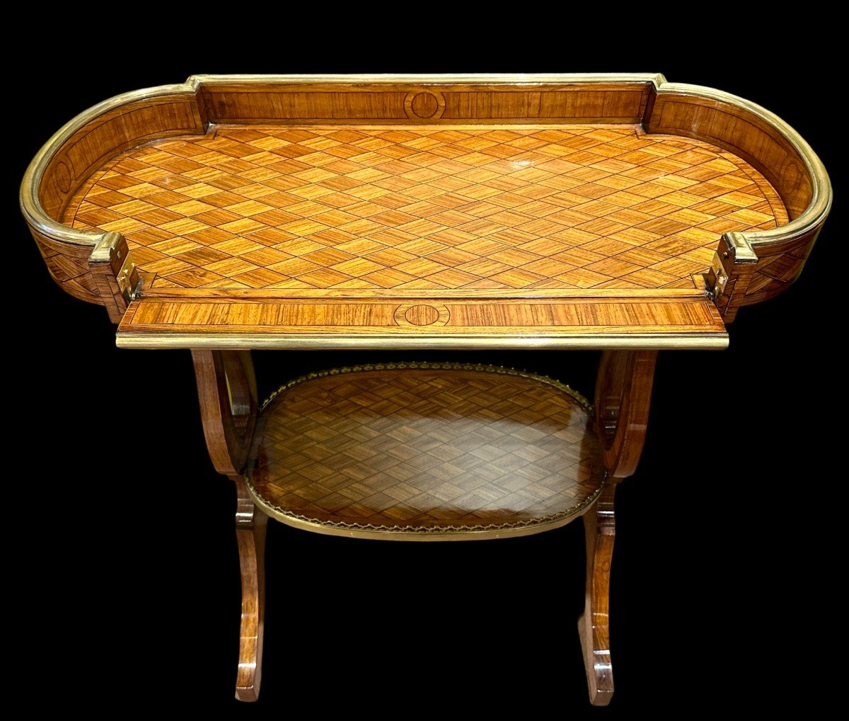 Beautiful 19th Century Trough Top Knitting Table In Rosewood Marquetry-photo-2