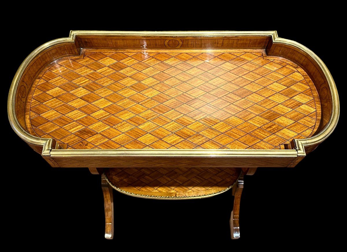 Beautiful 19th Century Trough Top Knitting Table In Rosewood Marquetry-photo-3