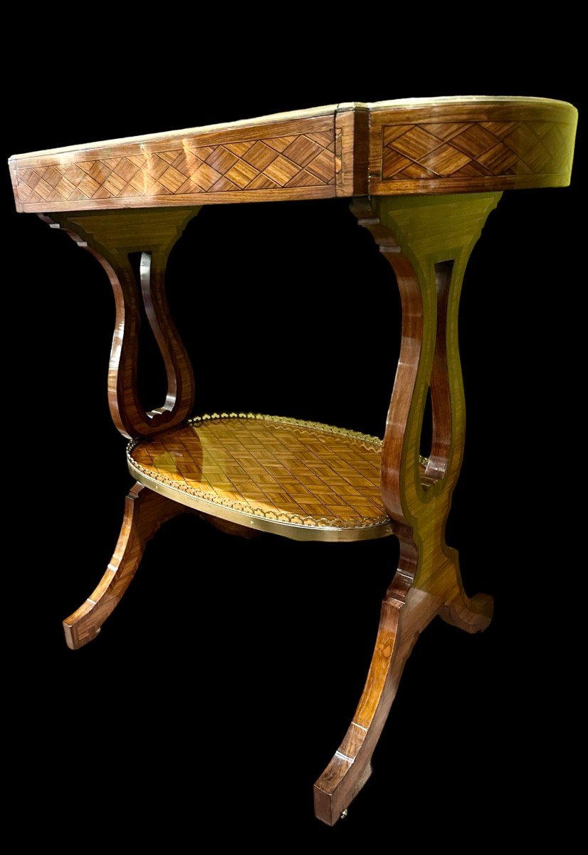 Beautiful 19th Century Trough Top Knitting Table In Rosewood Marquetry-photo-1