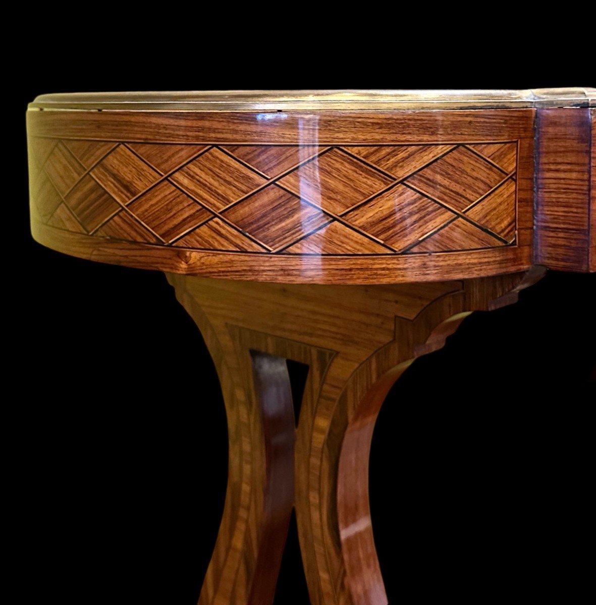 Beautiful 19th Century Trough Top Knitting Table In Rosewood Marquetry-photo-5