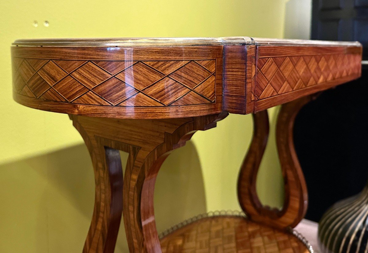 Beautiful 19th Century Trough Top Knitting Table In Rosewood Marquetry-photo-8