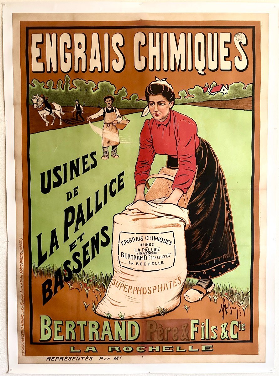 Large Old Advertising Poster Art Nouveau Period 1903 Signed By Franc Malzac Canvas-backed