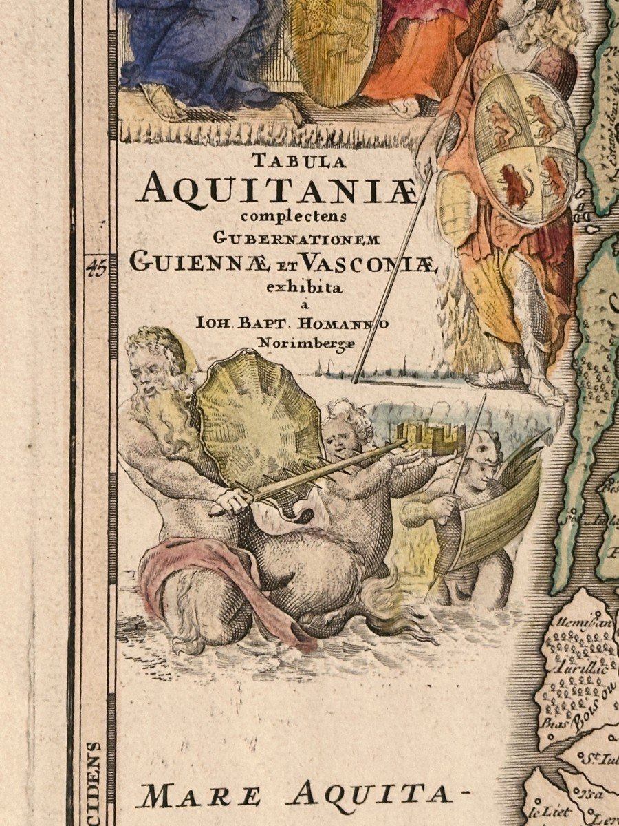 Carte d'Aquitaine Par Johann Baptist Homann Datant Des Années 1720 à Nuremberg-photo-8