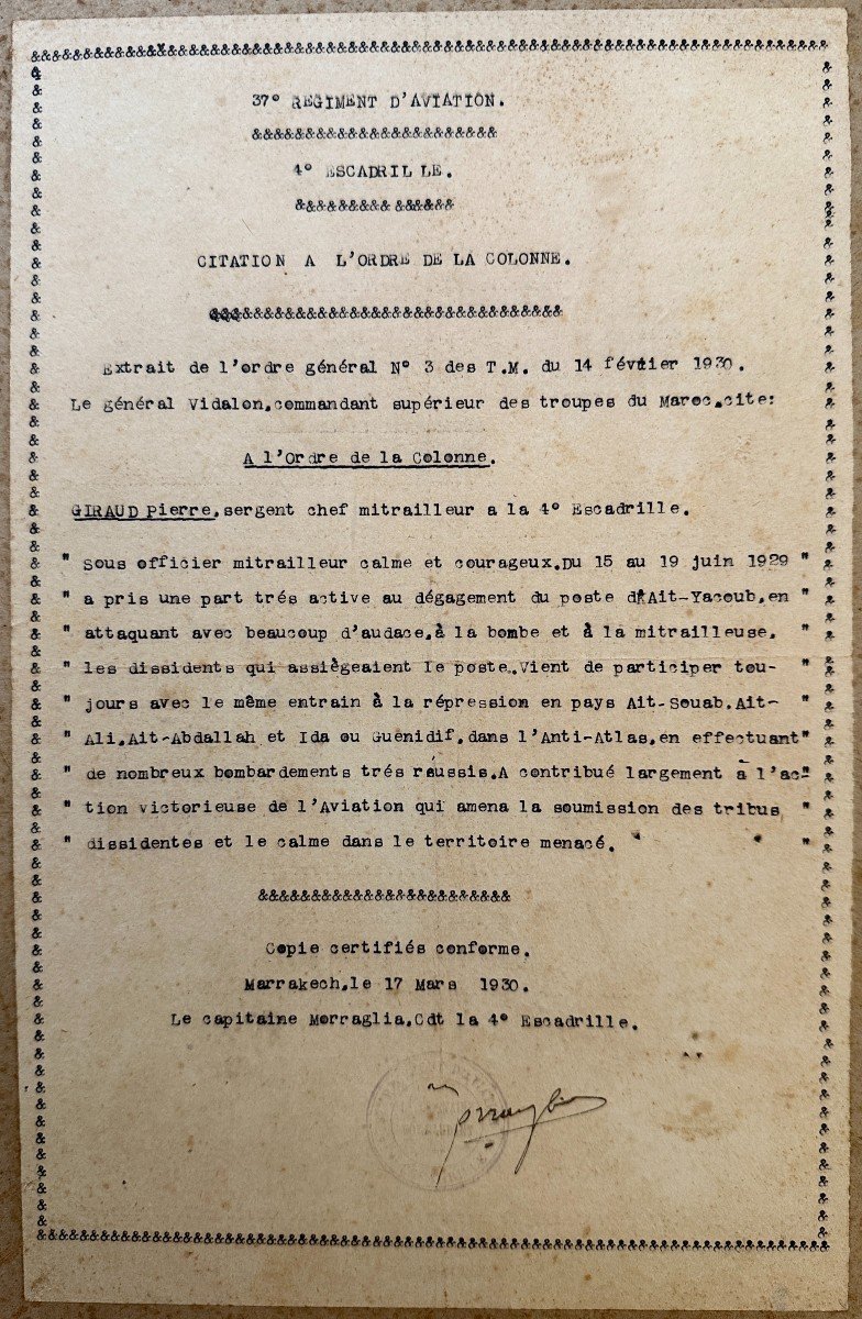 Pierre Giraud Aviation Militaire Mitrailleur Carnet De Vol Protectorat Maroc Décorations 12eRAB-photo-1