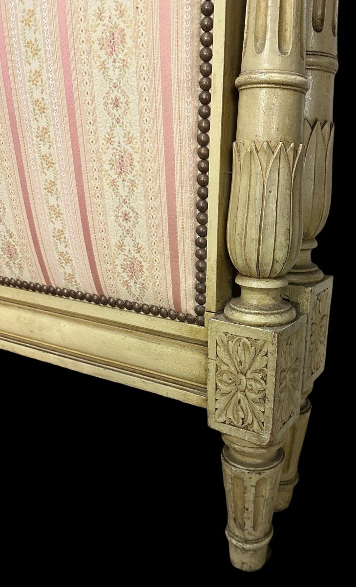 Beautiful Louis XVI Style Bed In Carved And Lacquered Wood, Late 19th Century-photo-2