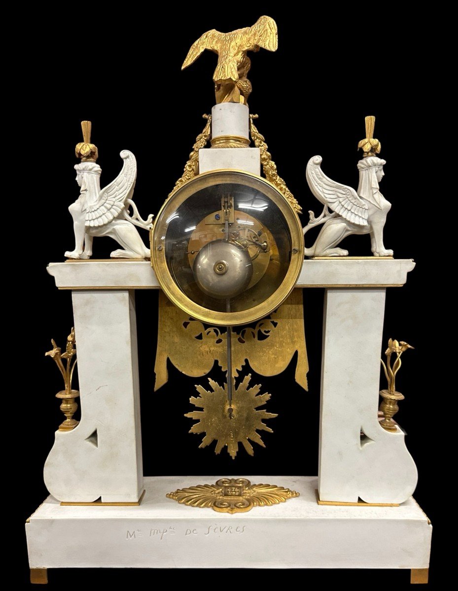 Imperial Manufacture Of Sèvres Monumental Clock In Gilt Bronze And Biscuit 19th Century Oudin Dial-photo-4