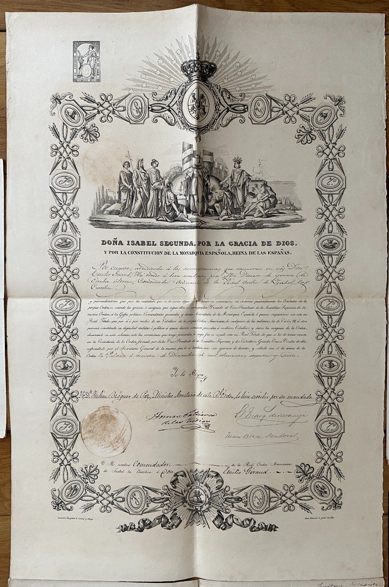 Diplomes Et Documents De Décorations Espagnoles Et Portugaises XIXe Siècle De Mr Emile Giraud-photo-2