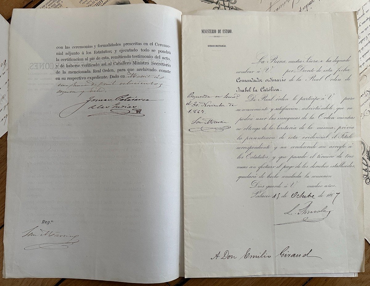 Diplomes Et Documents De Décorations Espagnoles Et Portugaises XIXe Siècle De Mr Emile Giraud-photo-3