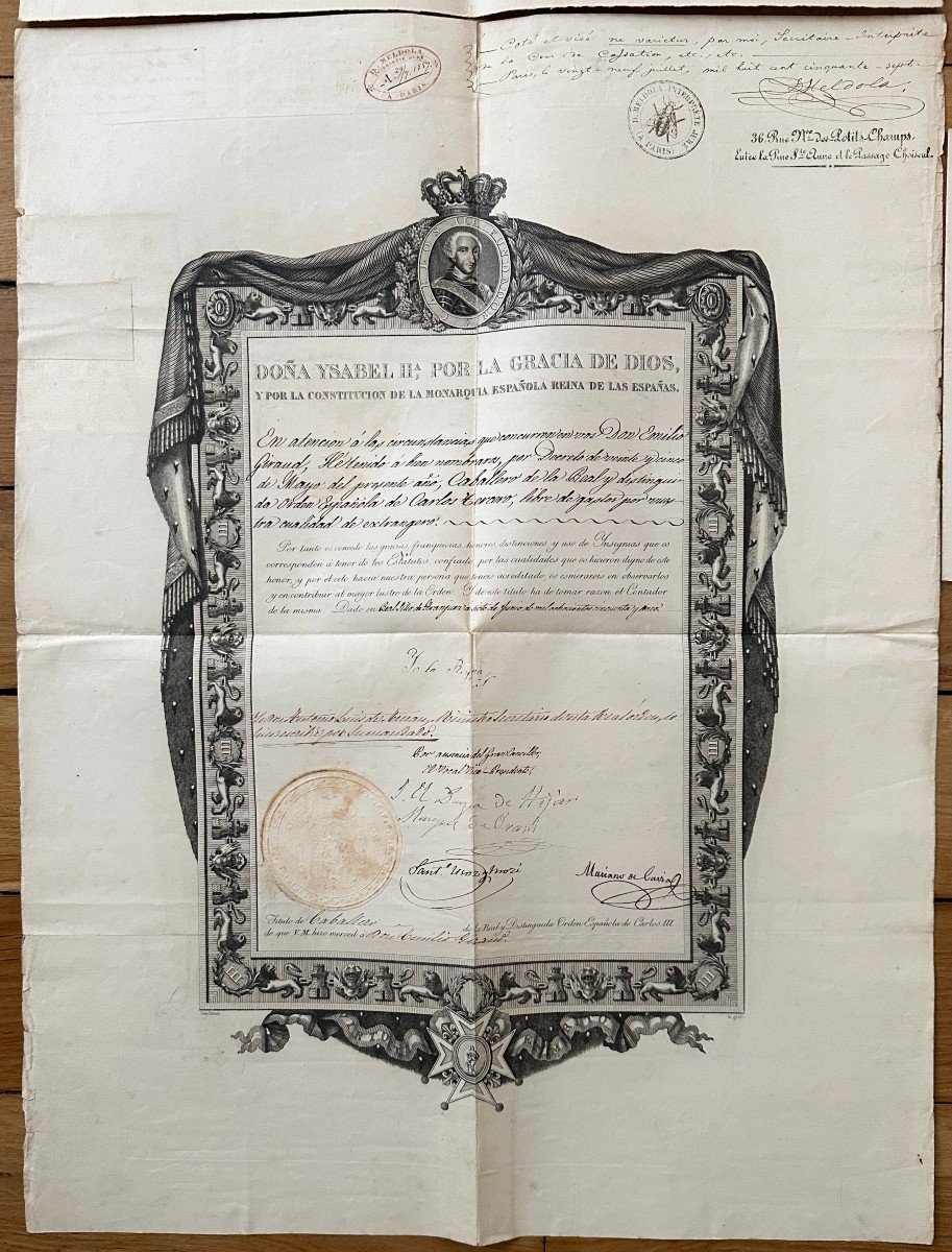 Diplomes Et Documents De Décorations Espagnoles Et Portugaises XIXe Siècle De Mr Emile Giraud-photo-3