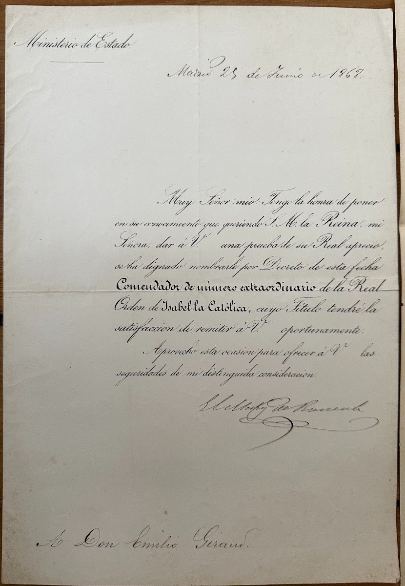 Diplomes Et Documents De Décorations Espagnoles Et Portugaises XIXe Siècle De Mr Emile Giraud-photo-6