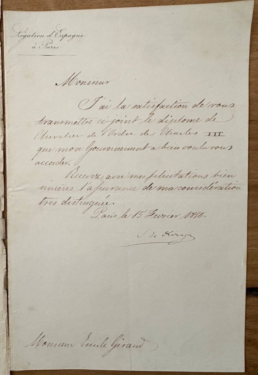 Diplomes Et Documents De Décorations Espagnoles Et Portugaises XIXe Siècle De Mr Emile Giraud-photo-8