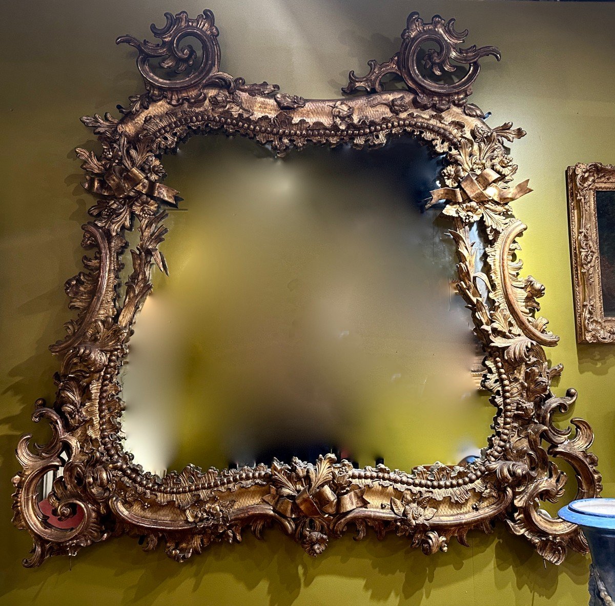 Monumental Miroir Baroque En Bois Et Stuc Doré XIXe Siècle-photo-3