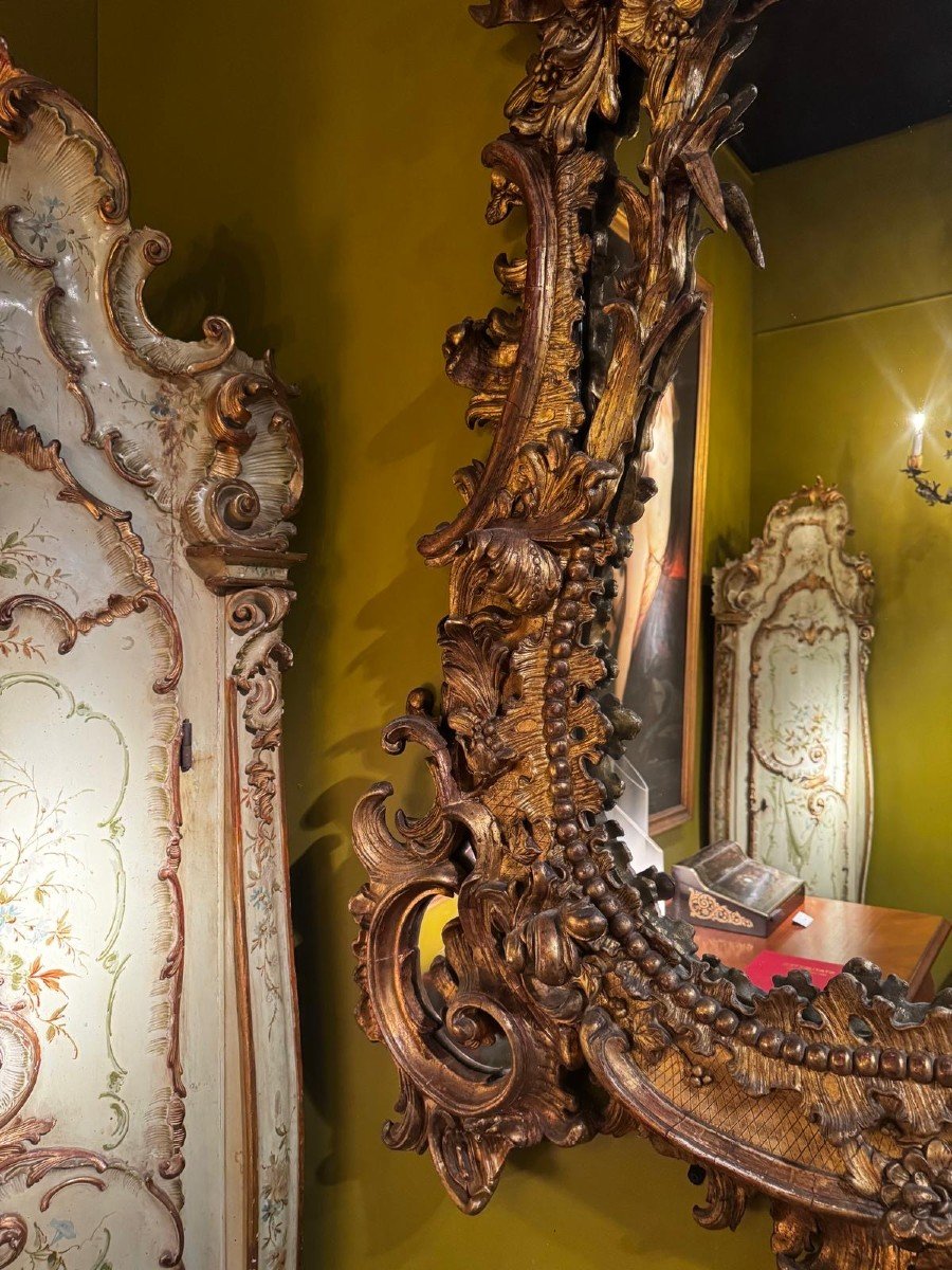 Monumental Miroir Baroque En Bois Et Stuc Doré XIXe Siècle-photo-1