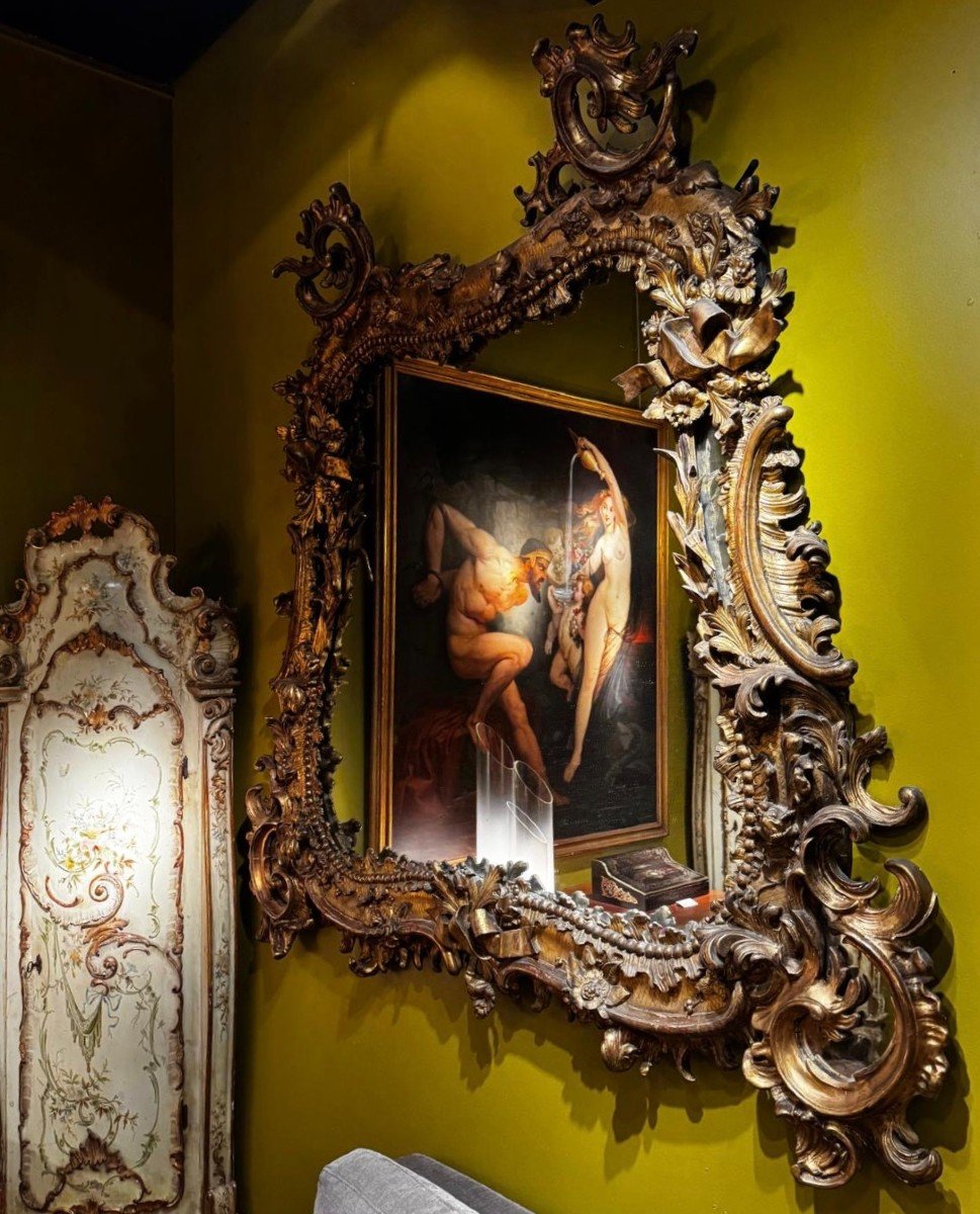 Monumental Miroir Baroque En Bois Et Stuc Doré XIXe Siècle-photo-2