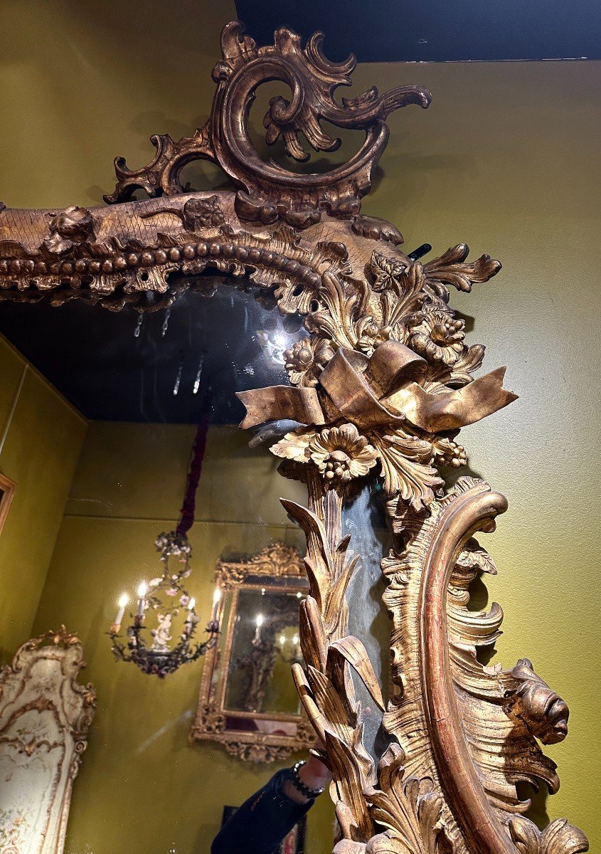 Monumental Miroir Baroque En Bois Et Stuc Doré XIXe Siècle-photo-4