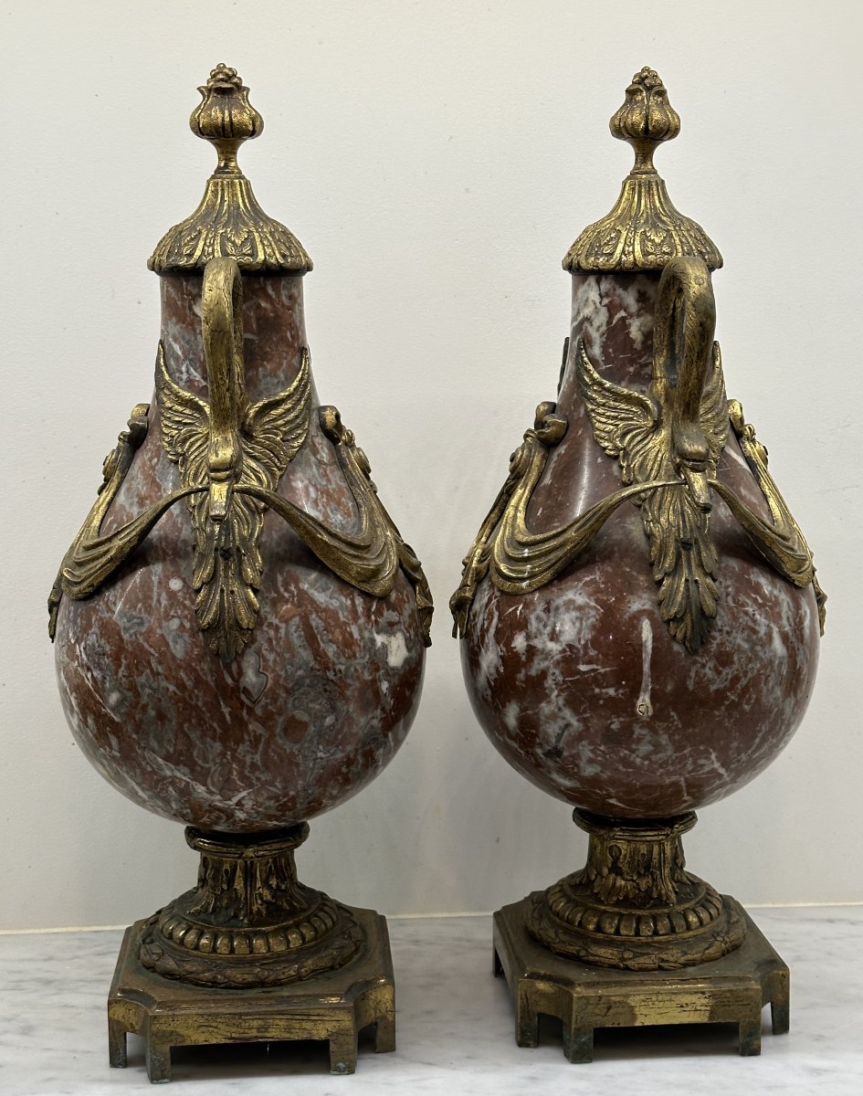 Large Pair Of Bronze And Marble Cassolettes, Napoleon III Period-photo-6