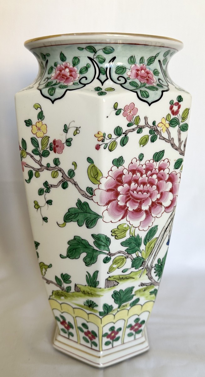 Antique Large Bernardaud Porcelain Vase, Early 20th Century, Japanese Phoenix Decor-photo-4