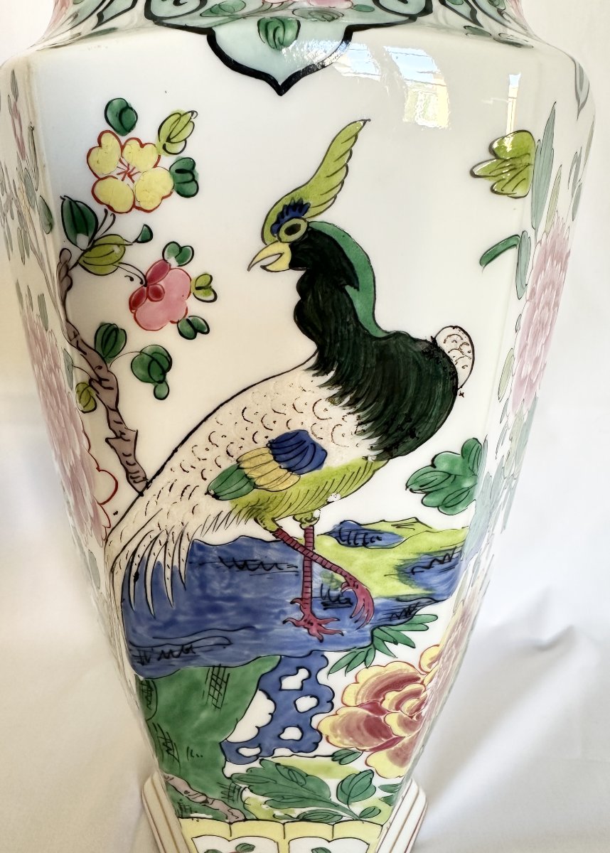 Antique Large Bernardaud Porcelain Vase, Early 20th Century, Japanese Phoenix Decor-photo-2