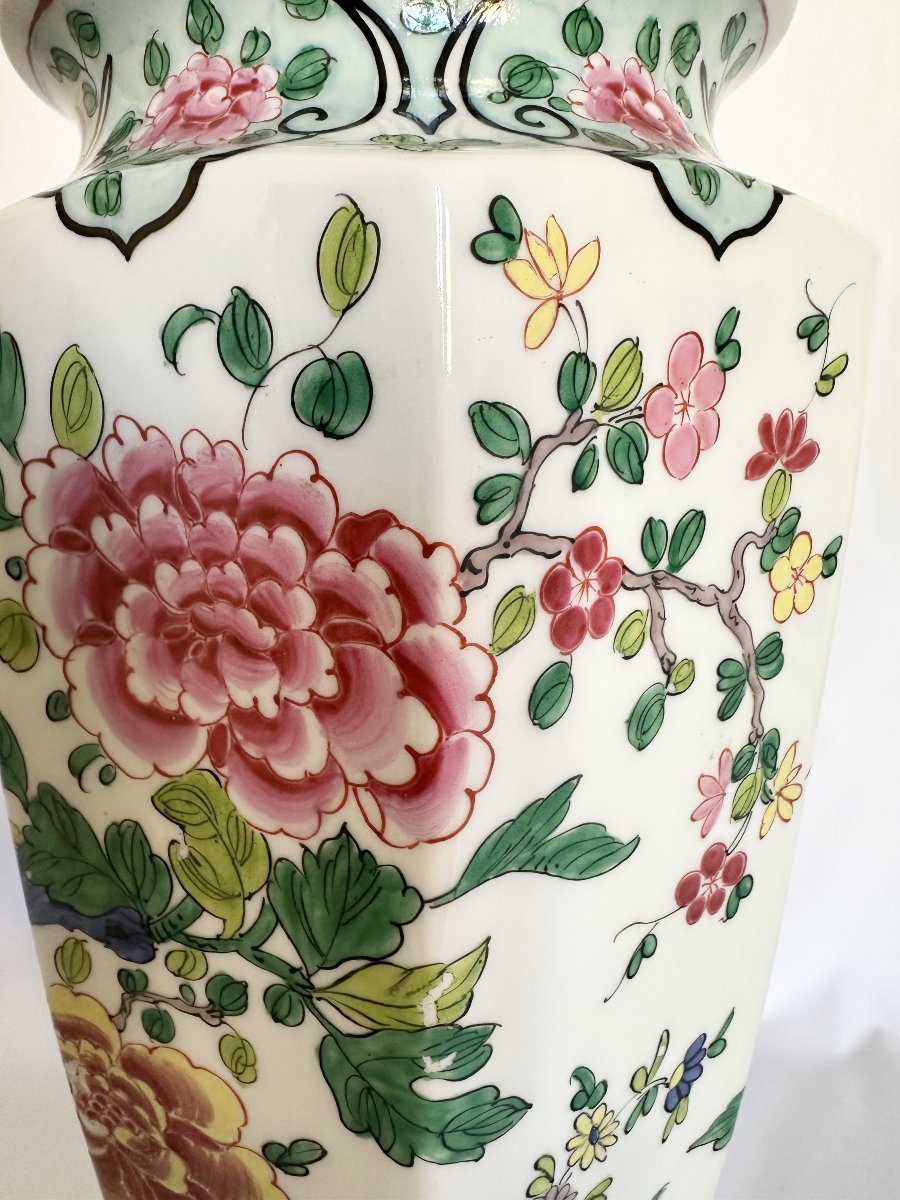 Antique Large Bernardaud Porcelain Vase, Early 20th Century, Japanese Phoenix Decor-photo-3