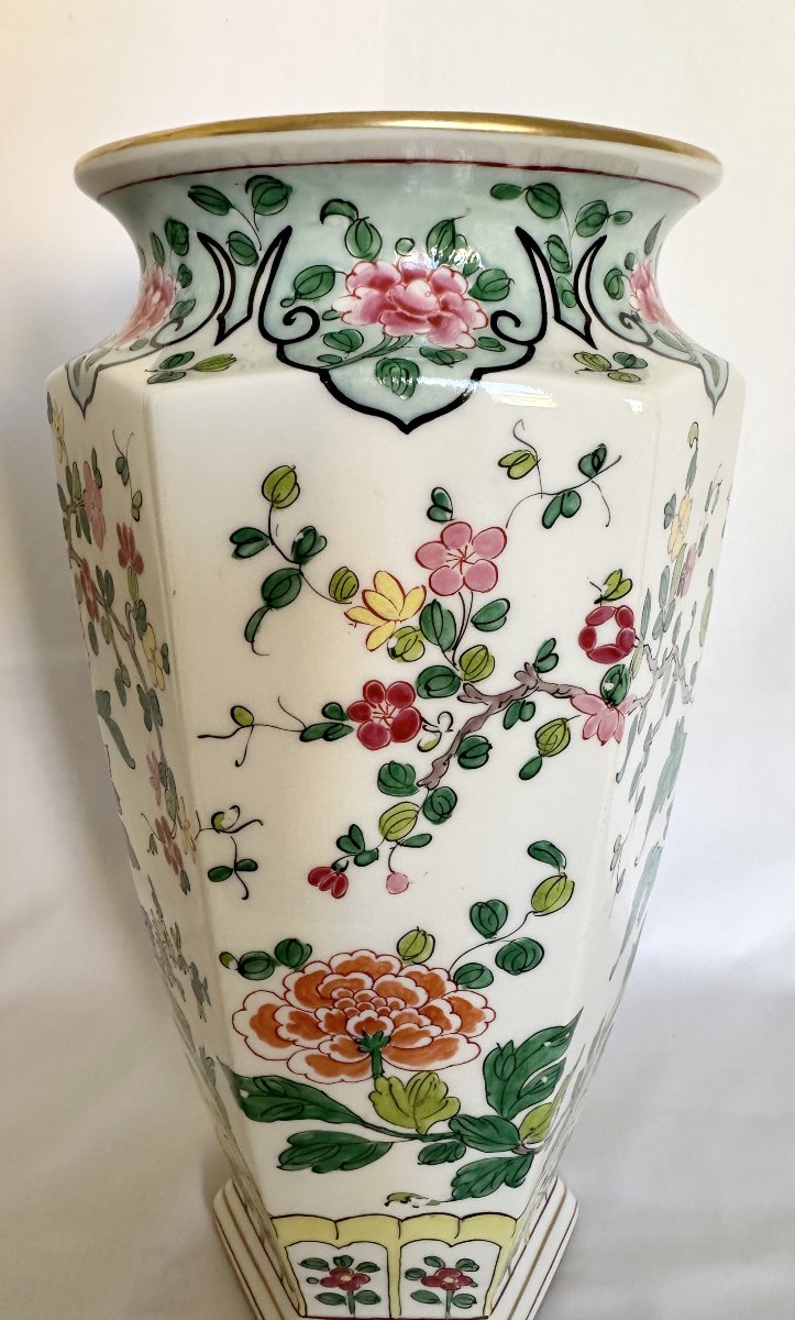 Antique Large Bernardaud Porcelain Vase, Early 20th Century, Japanese Phoenix Decor-photo-5