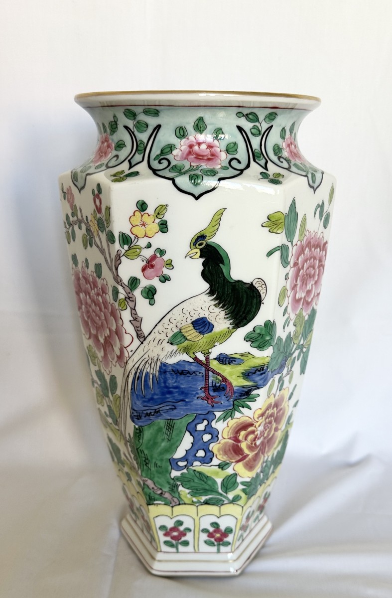 Antique Large Bernardaud Porcelain Vase, Early 20th Century, Japanese Phoenix Decor