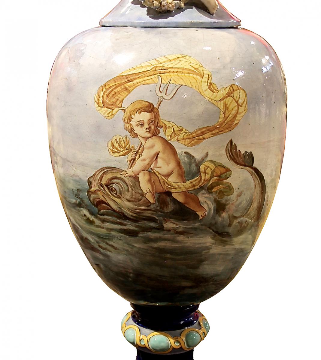 Monumental Ceramic Vase Signed Jean Auguste Napoleon III-photo-3
