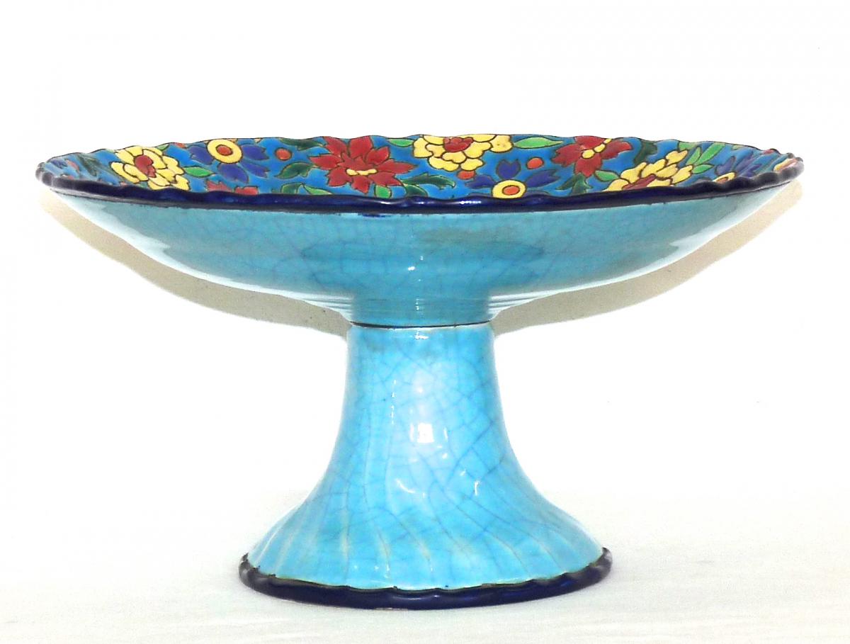 Great Cup In Longwy Enamels Faience Decor 1930-photo-1