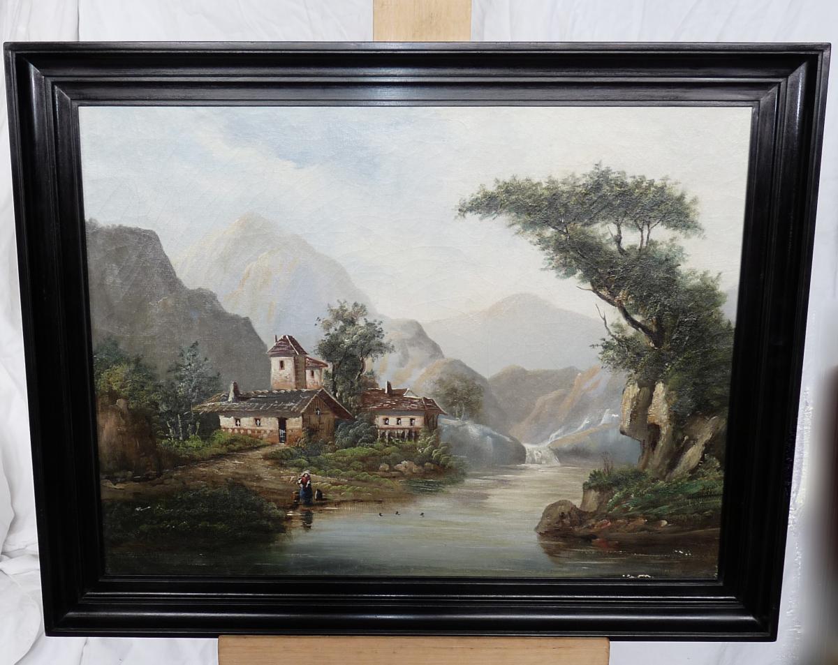 Ecole Suisse Nineteenth Time - Oil Painting On Canvas - Landscape-photo-1