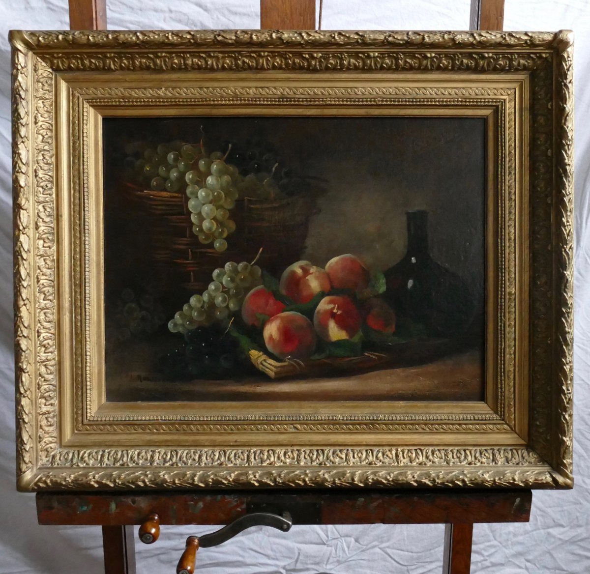 Beautiful Still Life Painting With Peaches And Grapes Signed Philippe Rousseau Around 1850-photo-2