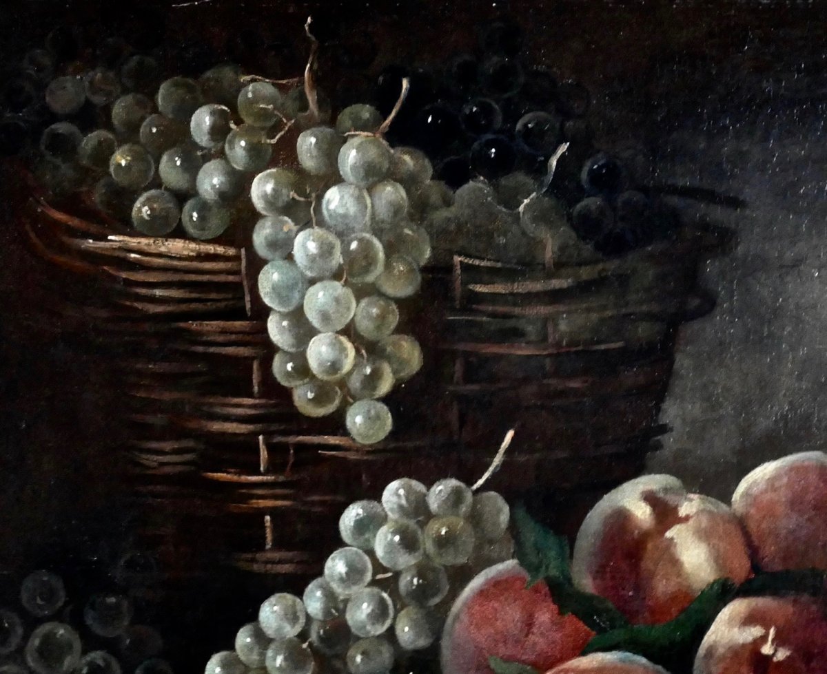 Beautiful Still Life Painting With Peaches And Grapes Signed Philippe Rousseau Around 1850-photo-4