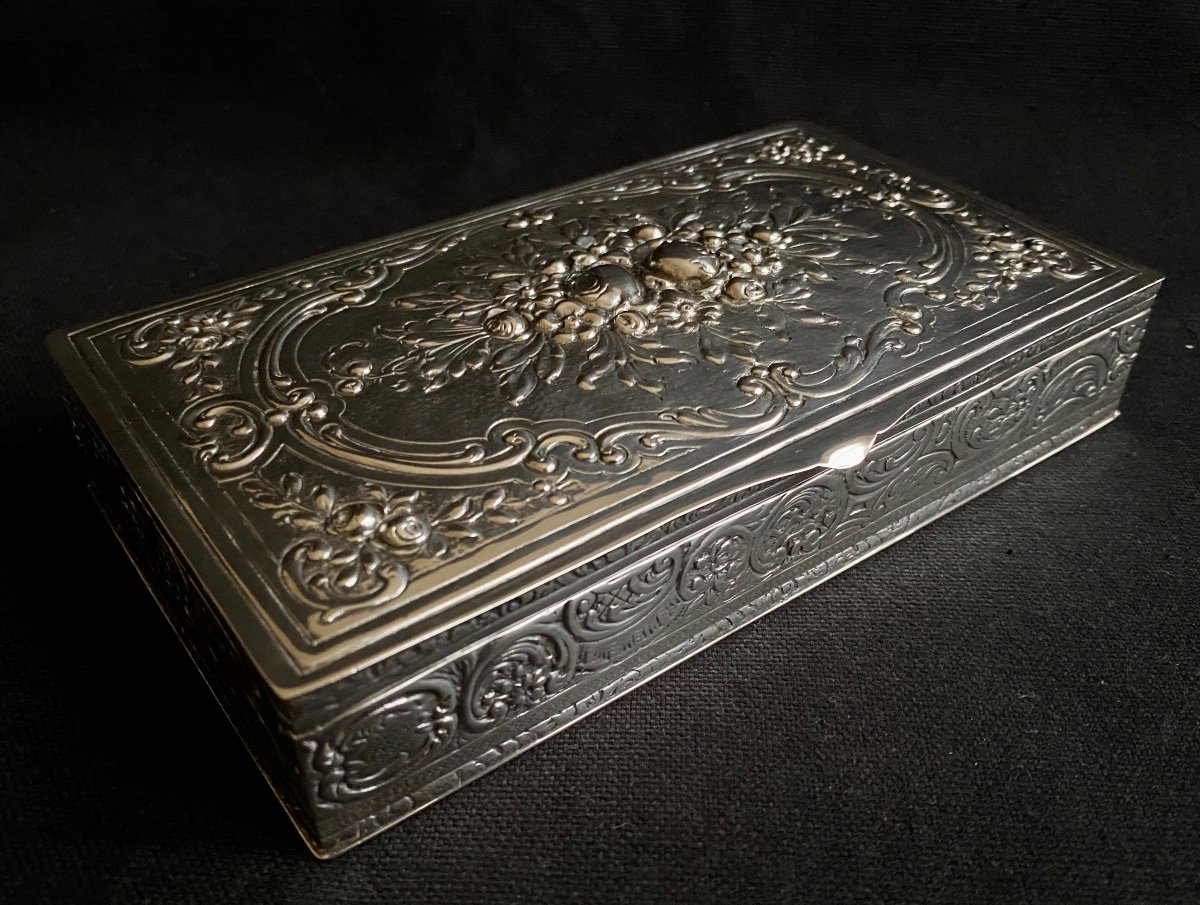 Large And Beautiful Old Box In Sterling Silver With Floral Decor-photo-8