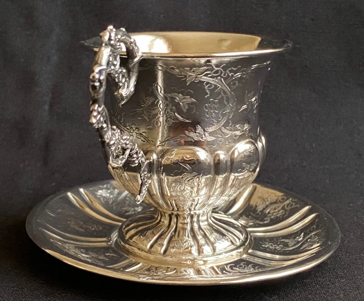 Tasse Et Sous-tasse En Argent Massif époque Napoléon III -photo-2