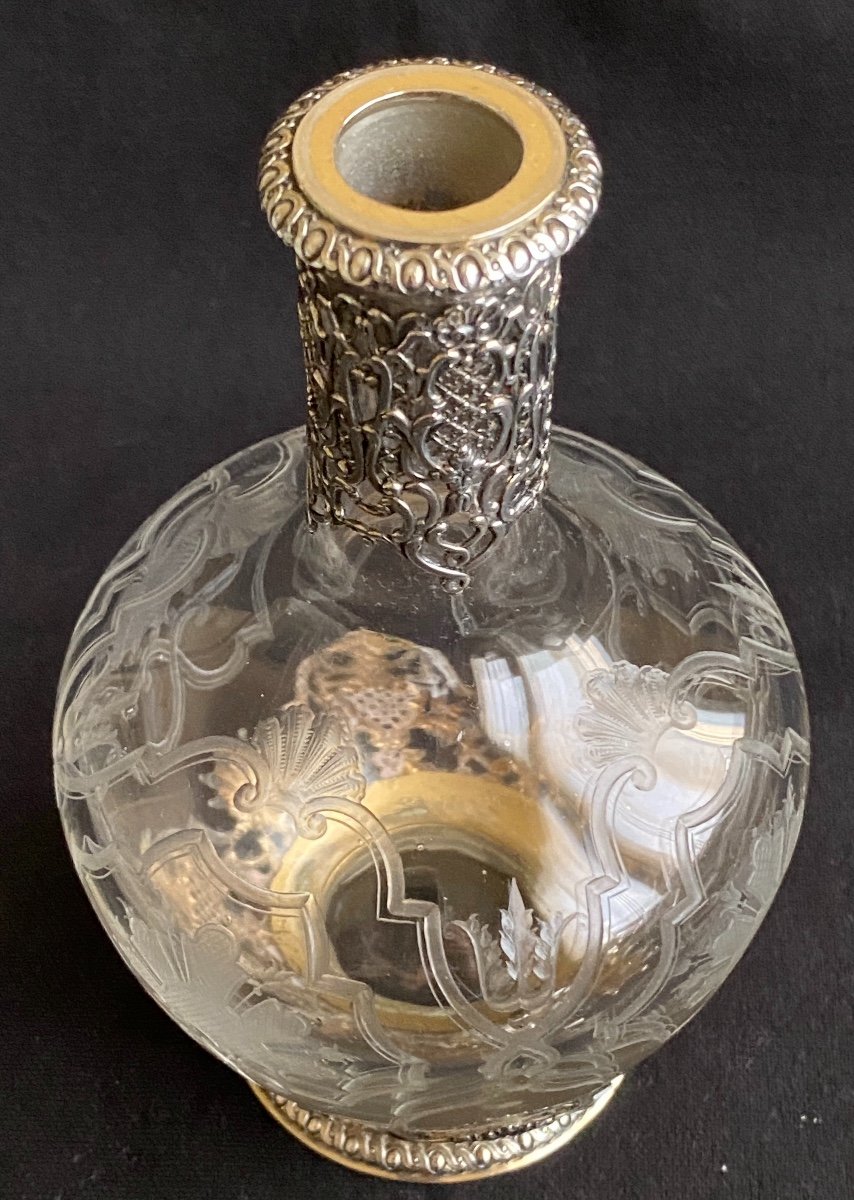 Très Belle Carafe En Cristal Taillé Et Argent Massif Vermeillé Epoque Napoléon III-photo-8