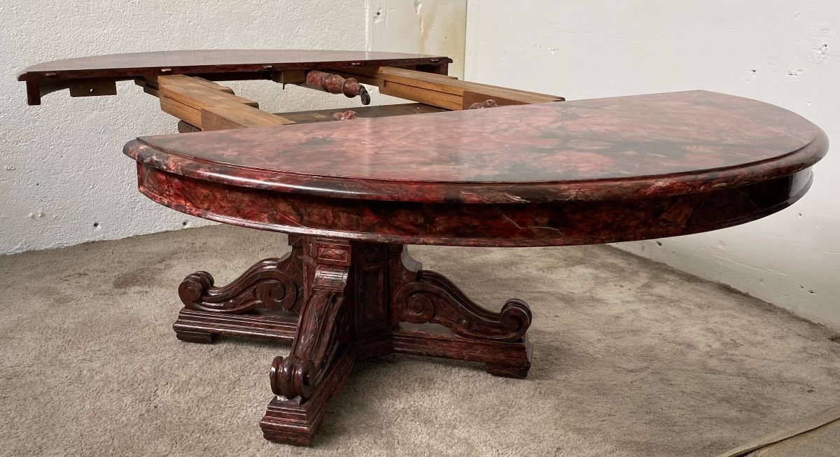 Rare Opening Table With Headband In Trompe-l'oeil Marble Restoration Period-photo-3