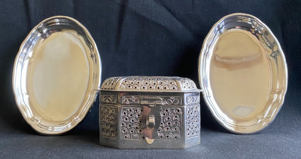 Ottoman Art Incense Box And Pair Of Ring Holders Sterling Silver-photo-2