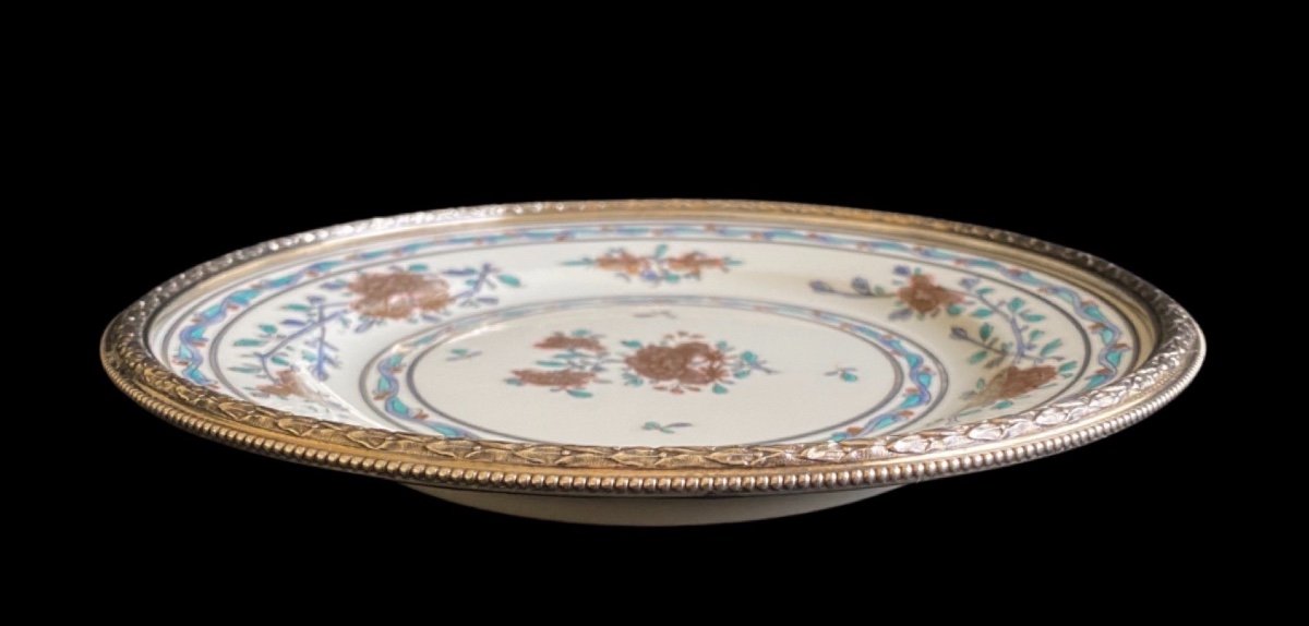 Beautiful Samson Manufacture Porcelain Plate With Sterling Silver Border 19th Century-photo-2