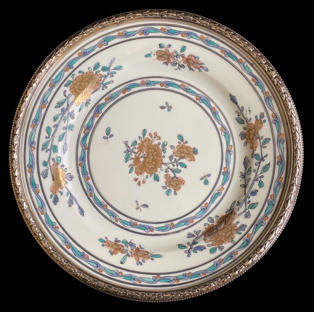 Beautiful Samson Manufacture Porcelain Plate With Sterling Silver Border 19th Century