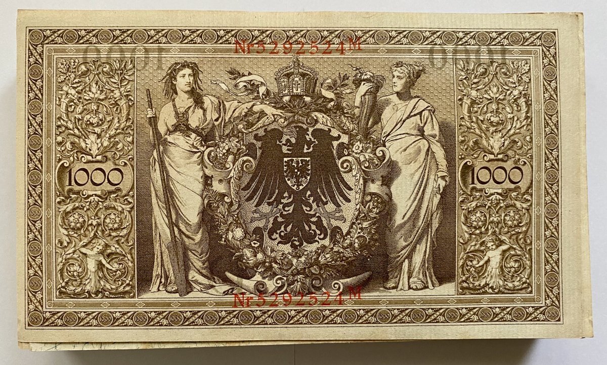 Important Ensemble De 143 Billets De 1000 Deutschmarks Datant De 1910 En Très Bel état-photo-2